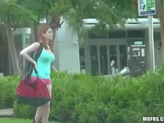 Busty redhaired teen Rainia Belle boned in the car